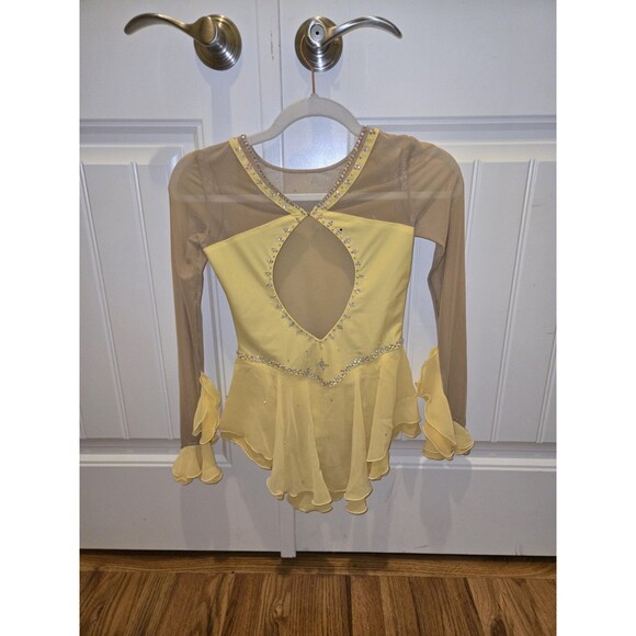 Competition Dress Yellow flowing FIGURE SKATING/ ice skating costume Girls Large - Picture 4 of 6